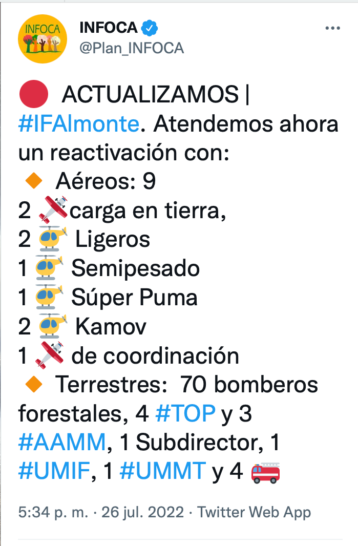 Infoca reactivación del incendio en Almonte