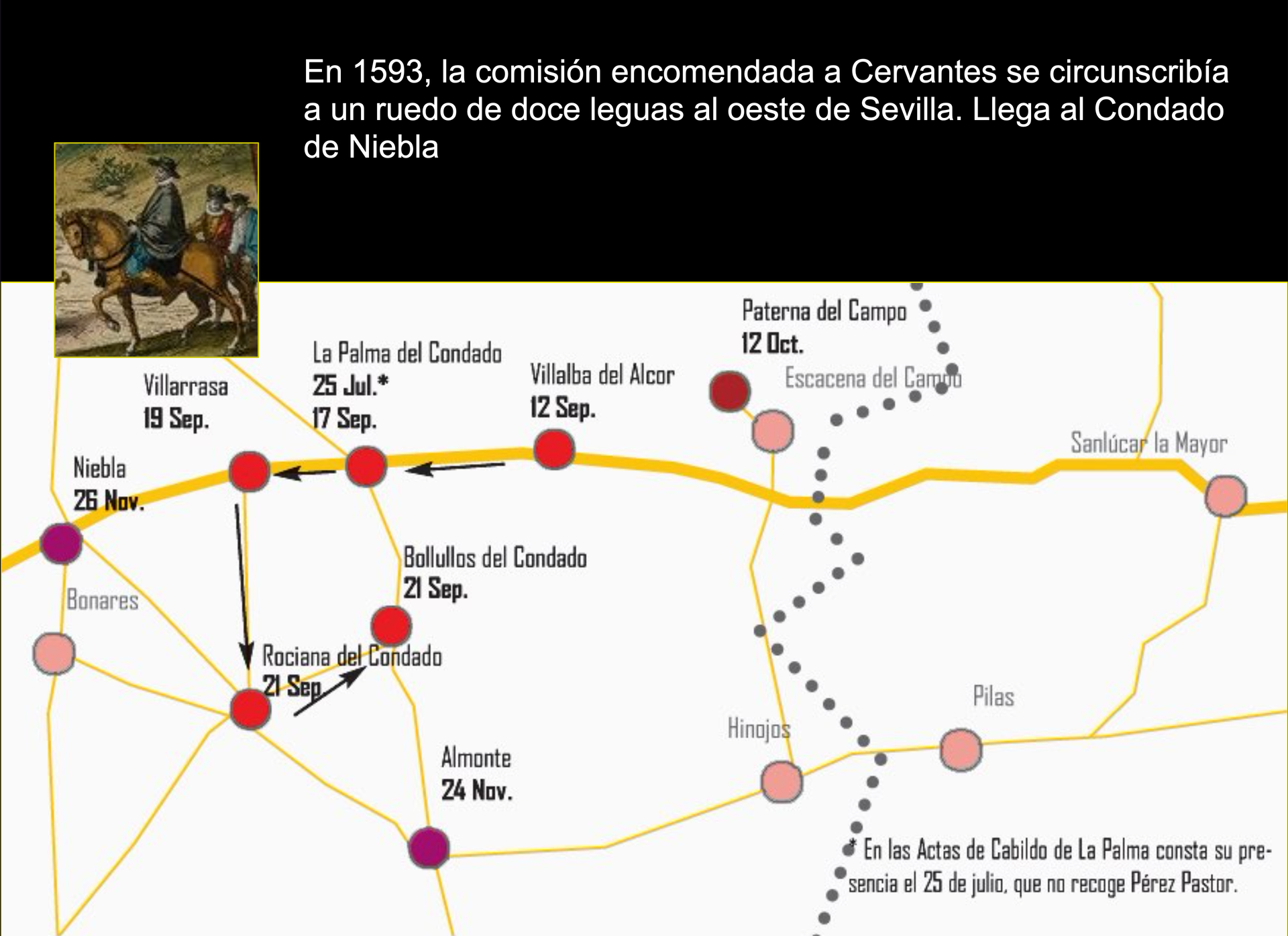 Recorrido de Cervantes por la provincia de Huelva documentada por el historiador José Luis Gonzálvez