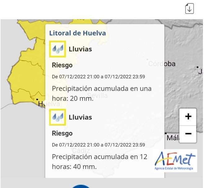 Aviso de AEMET para Huelva