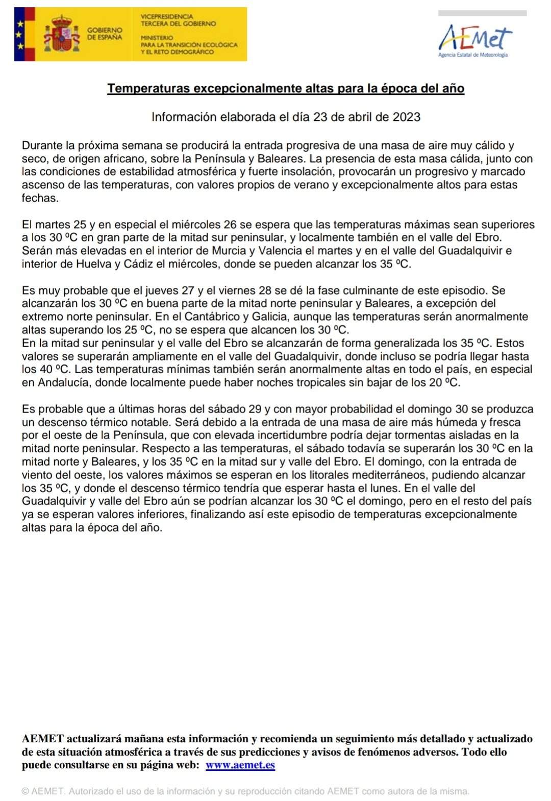 Aviso de AEMET