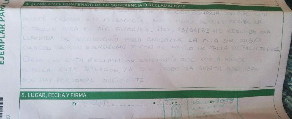 Cita anulada denunciada y reclamada por la persona afectada