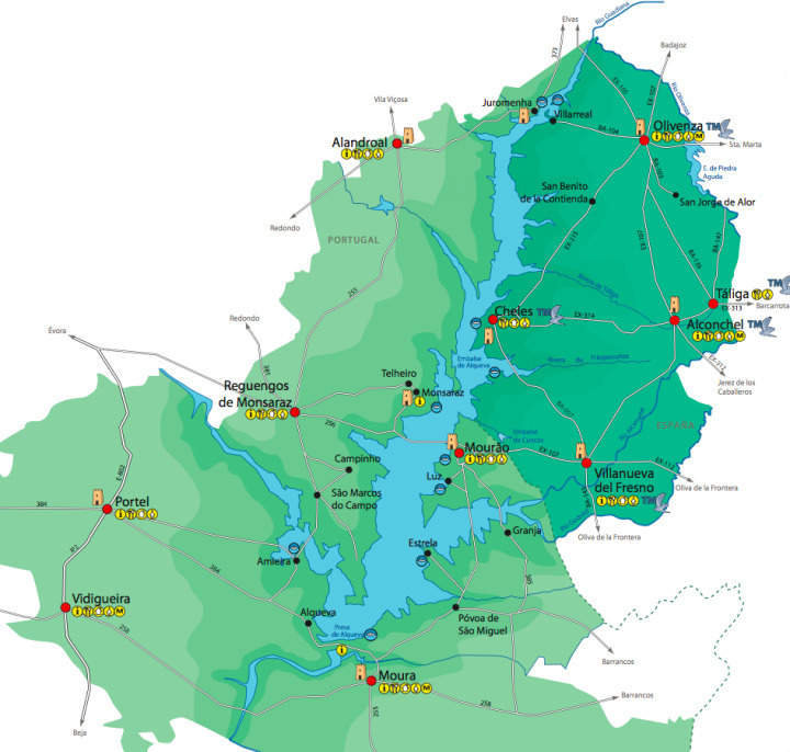 Mapa de la presa de Alqueva