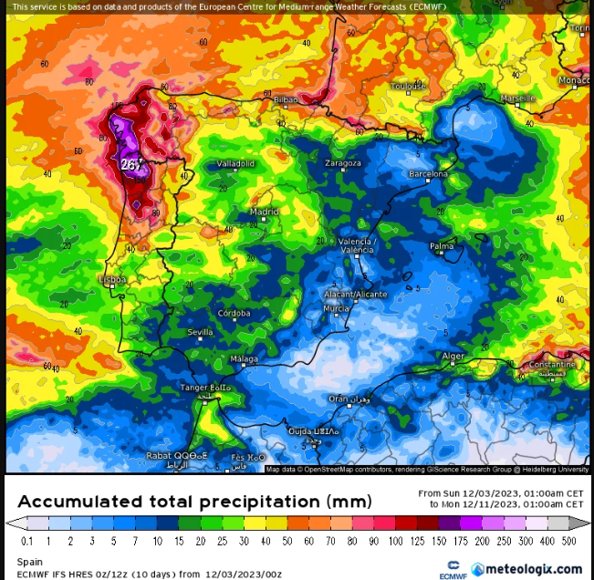 Acumulados de lluvia hasta el 12 de diciembre
