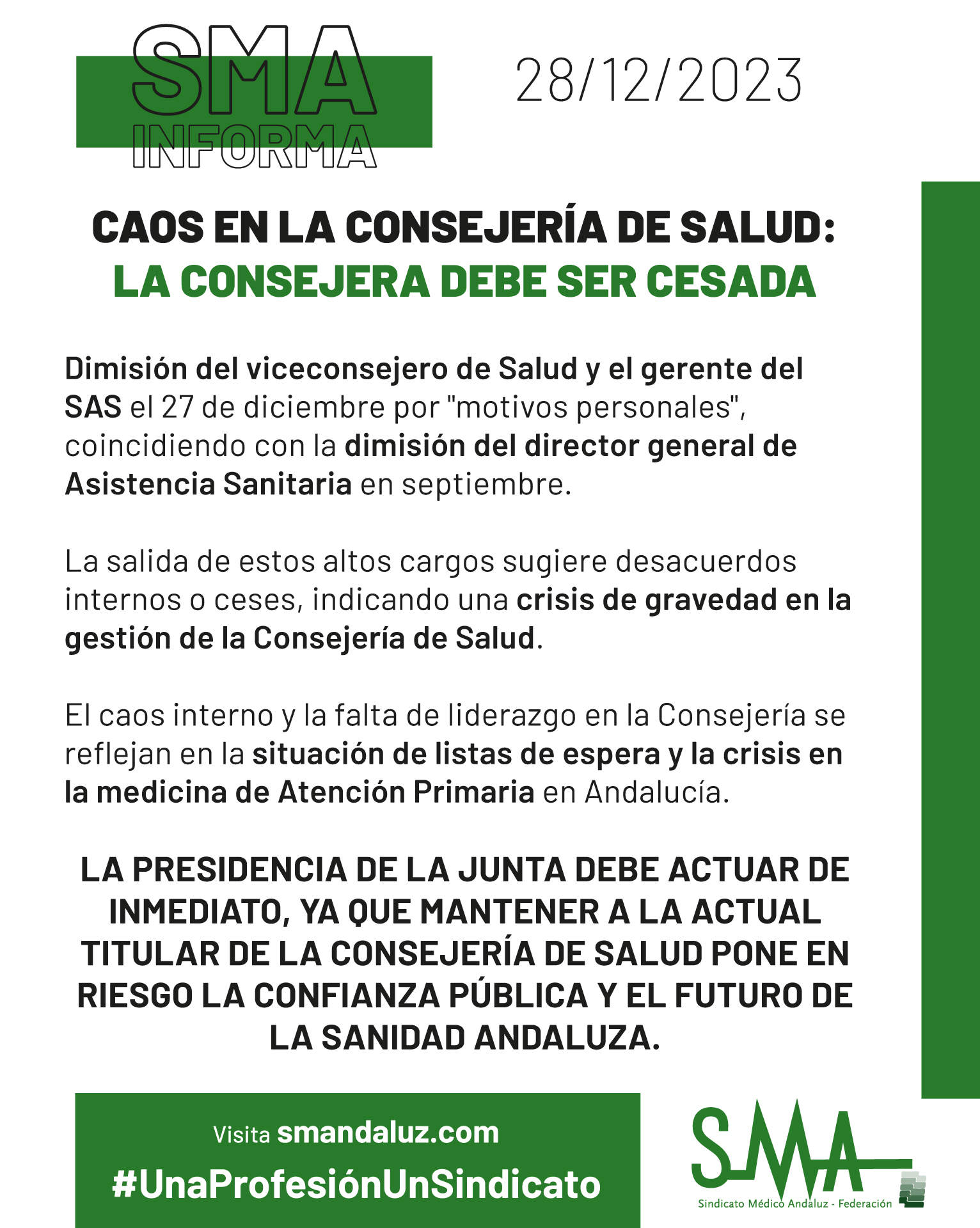 Resumen de situación, según el SMA