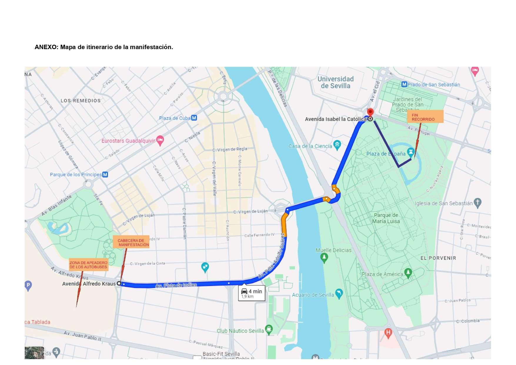 Plano recorrido manifestación