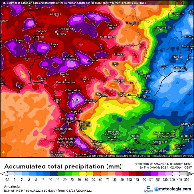 Mapa de lluvias acumuladas durante toda la semana