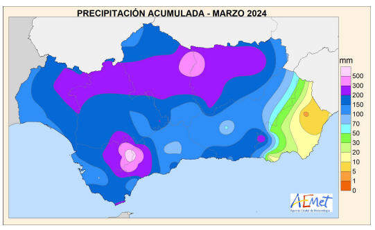Mapa de zonas con más precipitaciones