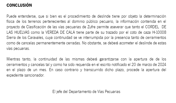 Captura de pantalla de la orden de la Junta