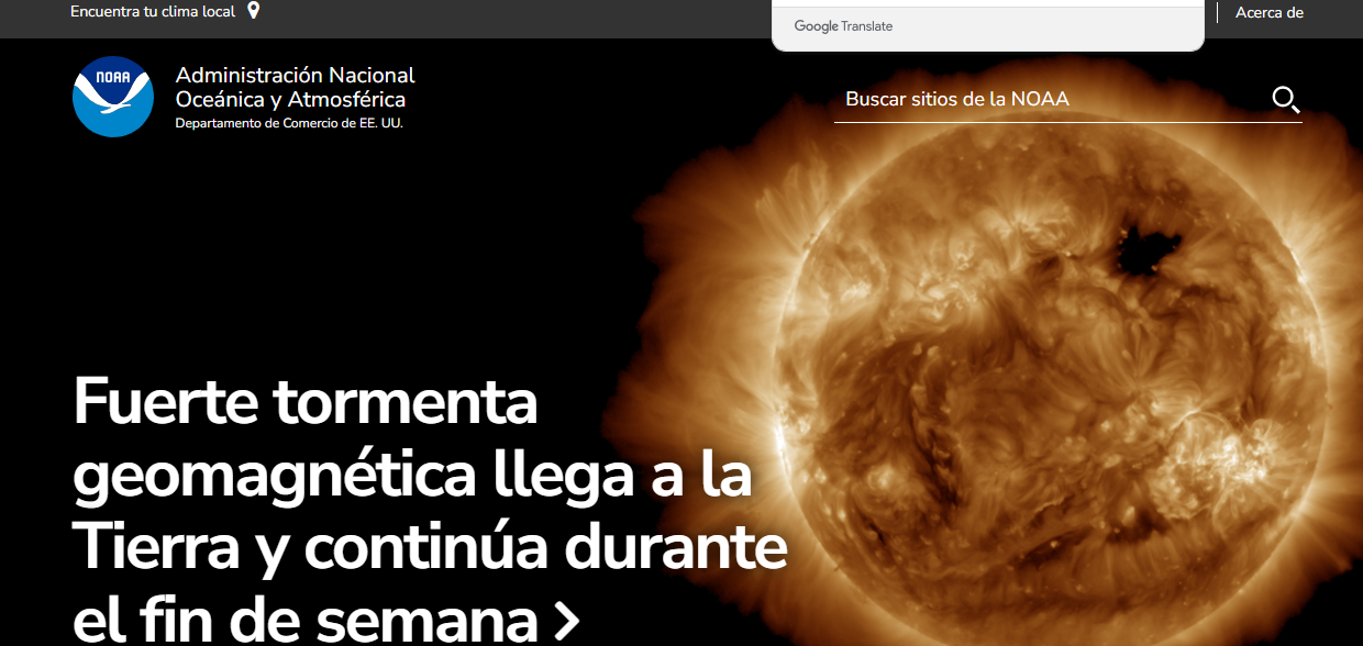 Captura de pantalla con el aviso de la NOAA