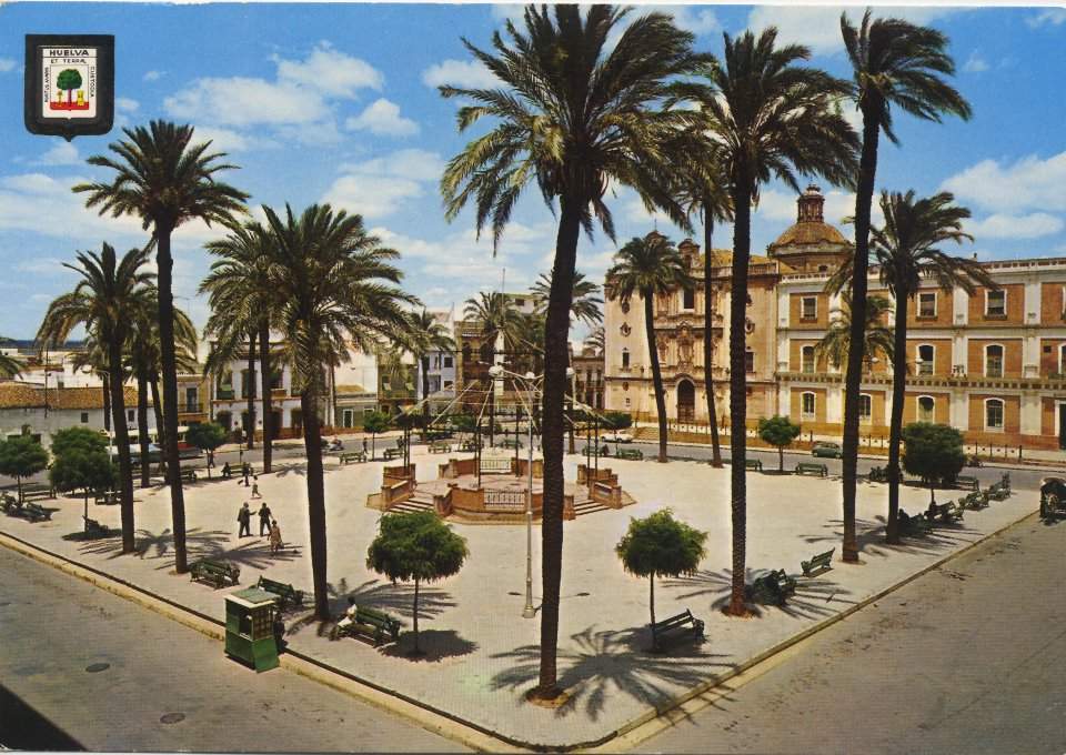 Postal de la Plaza de la Merced cuando era un verdadero palmeral