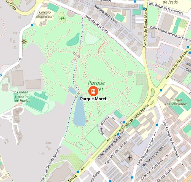 Mapa del parque urbano más extenso de Andalucía, 70 hectáreas