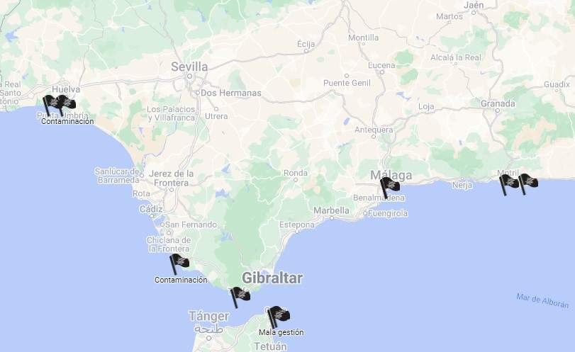 Captura de pantalla del informe con la Bandera Negra en El Portil y Huelva