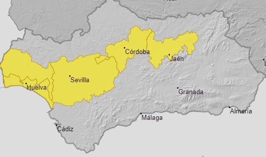 Mapa de zonas en aviso amarillo