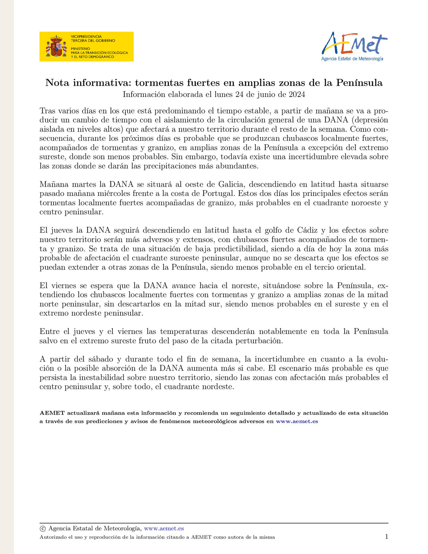Aviso de Aemet