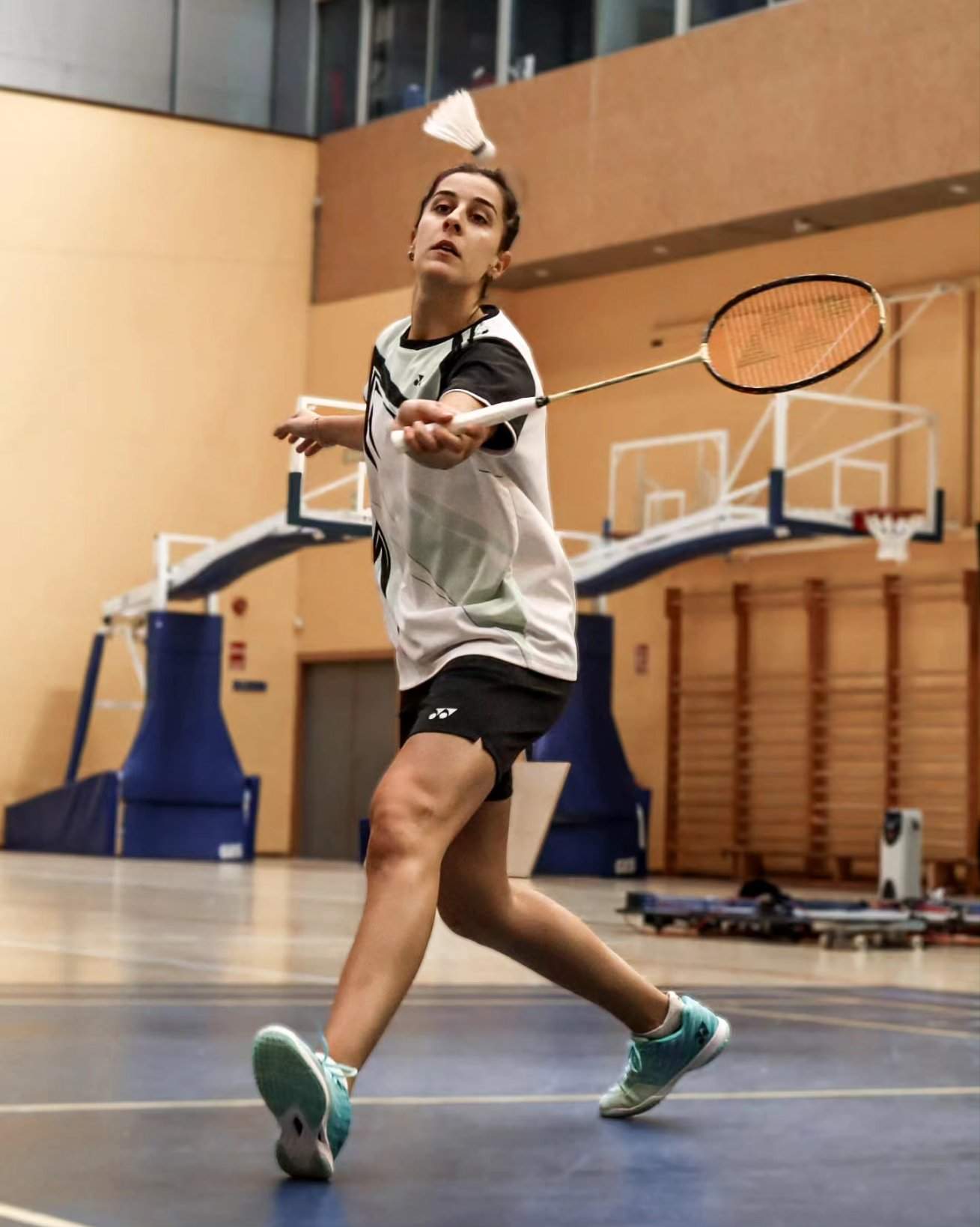 Carolina Marín, entrenando esta misma mañana