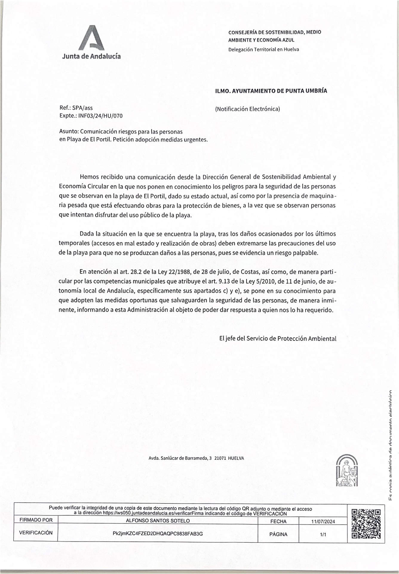 Carta de la Junta de Andalucía