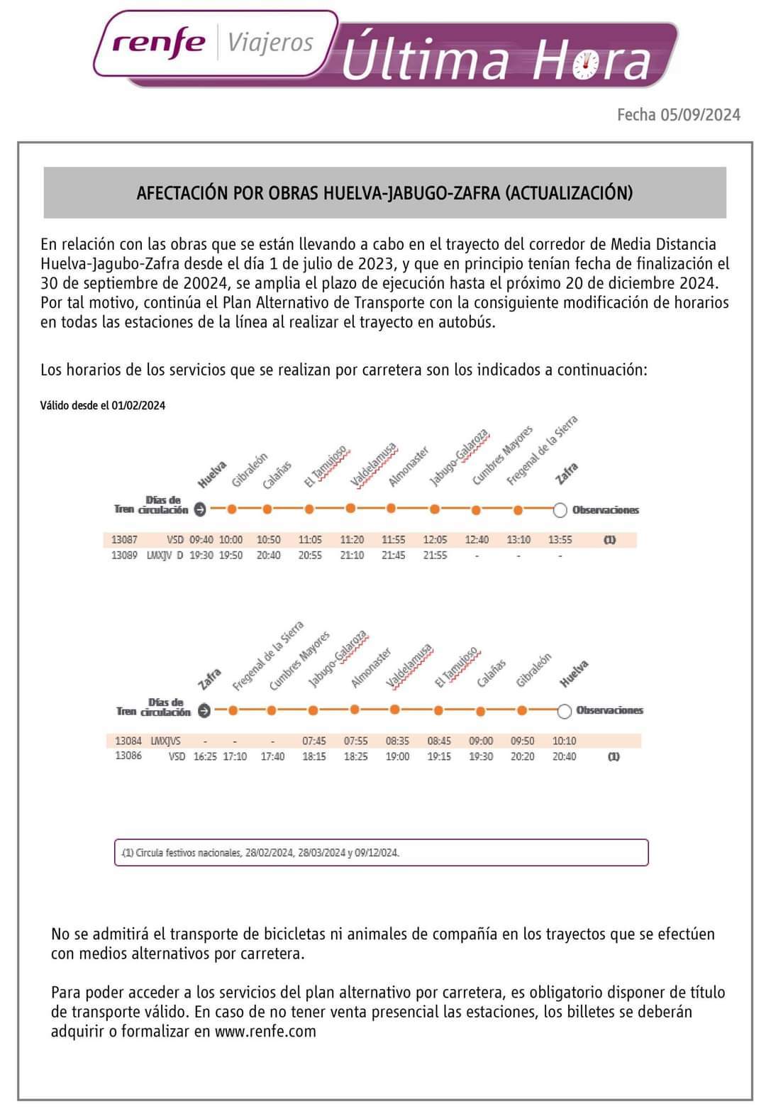 Novedad publicada por Renfe