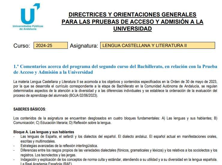 Consideraciones para el examen de Lengua y Literatura