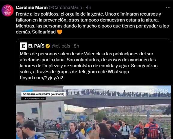 Mensaje crítico de Carolina Marín