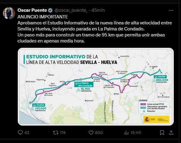 El ministro Oscar Puente ha compartido la noticia en sus redes