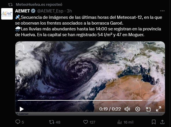 Captura de pantalla de Aemet con la entrada de la fuerte borrasca