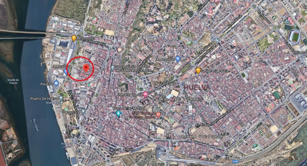 Ubicación del suelo a la venta en el callejero de Huelva