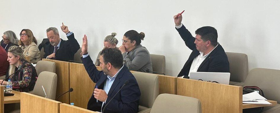 Toti, arriba a la derecha, durante el pleno