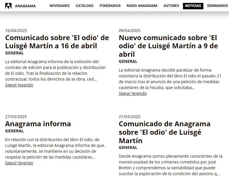 Reacciones de Anagrama, que ha sido "permeable" al debate social
