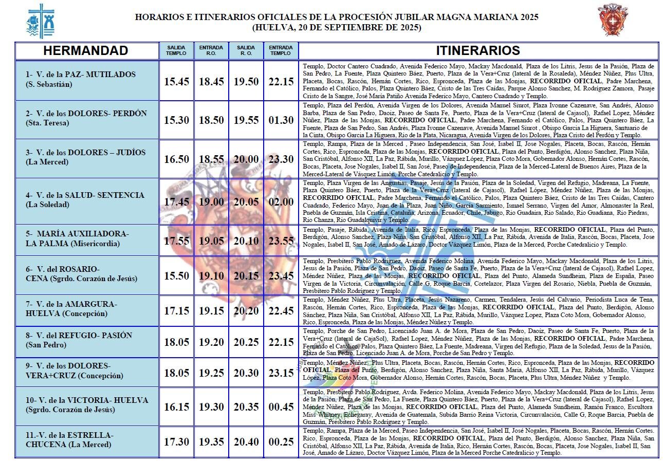 Horarios e itinerarios oficiales / Fotografía: Diócesis de Huelva.