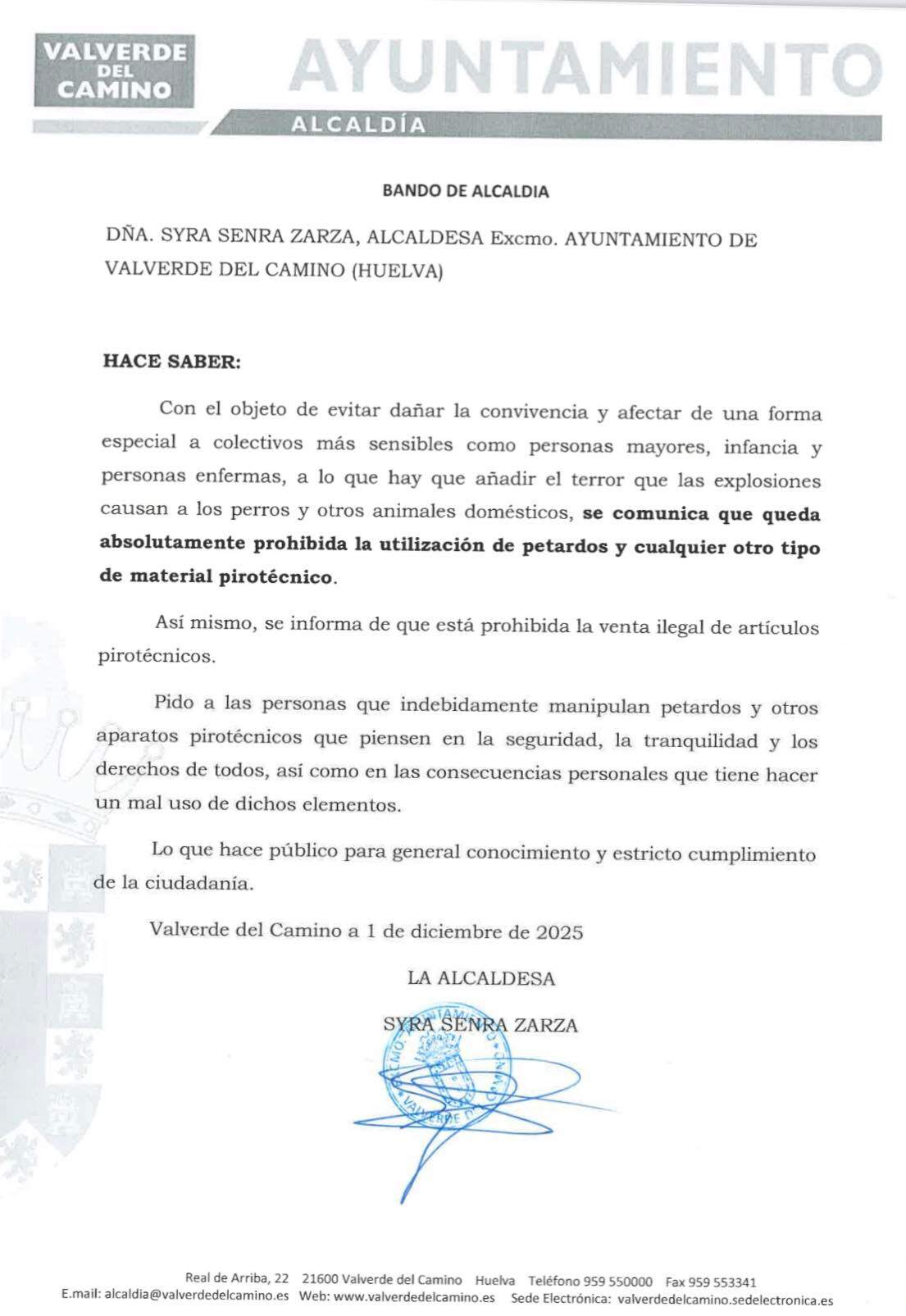 Bando del Ayuntamiento de Valverde