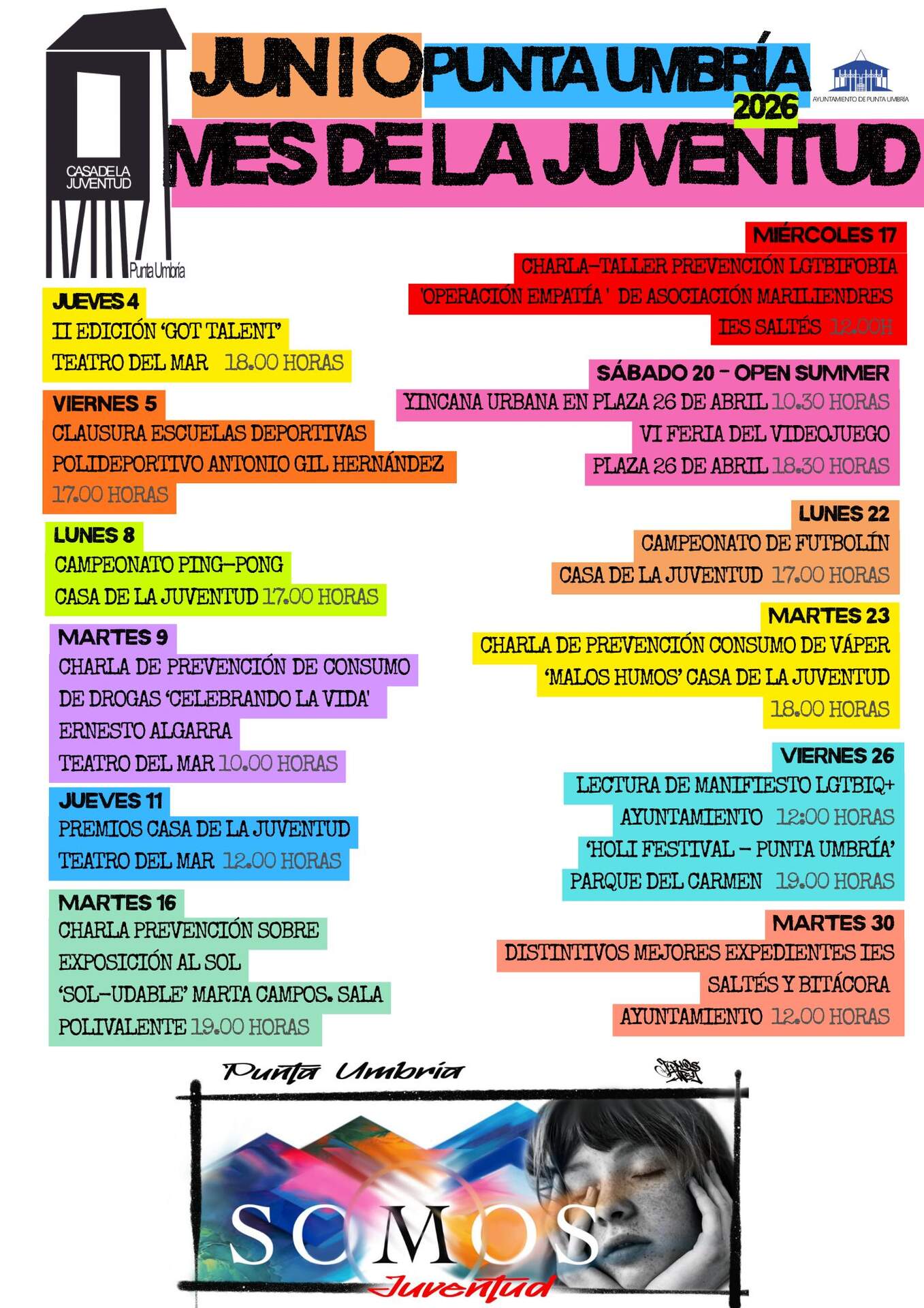 Punta Umbría dedica junio a la juventud con ocio, formación y reconocimiento al talento