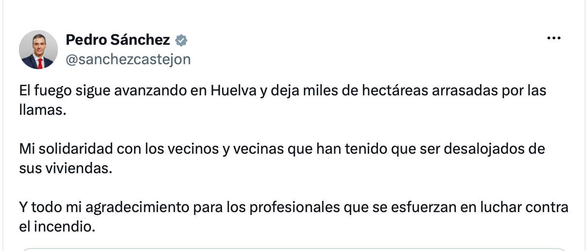 Mensaje en la red social X del presidente del Gobierno.