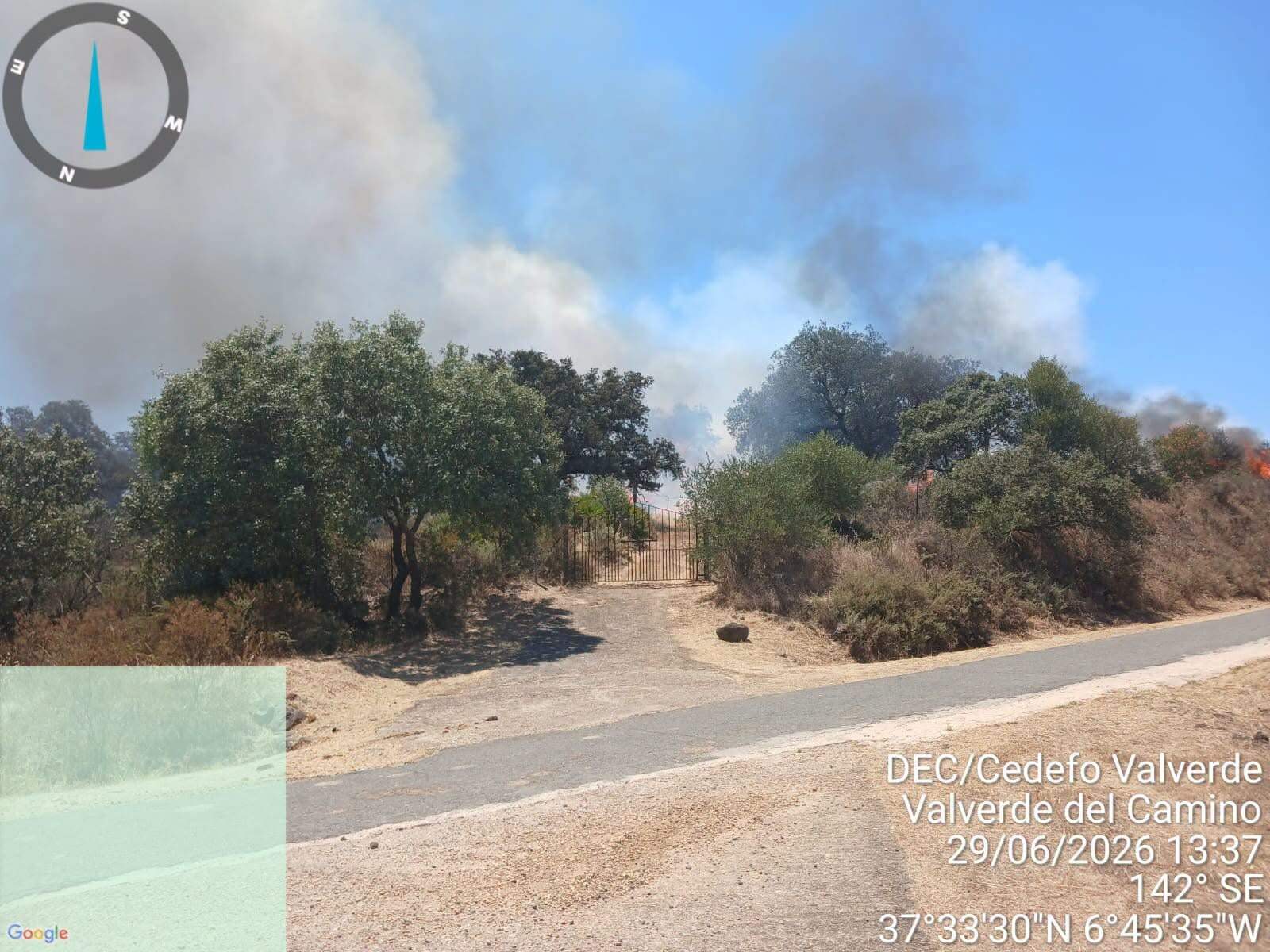 Declarado un incendio forestal en Valverde del Camino