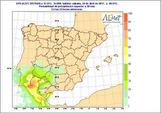 Huelva recibe este fin de semana las mayores lluvias de toda España