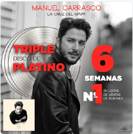 La cruz del mapa, de Manuel Carrasco, es ya Triple Platino