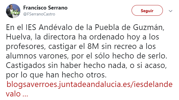 Educación pone en evidencia la campaña de VOX contra el 8M en el IES Andévalo de Puebla de Guzmán