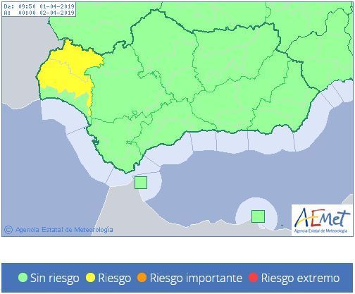 Huelva, en alerta amarilla este lunes después de meses sin llover