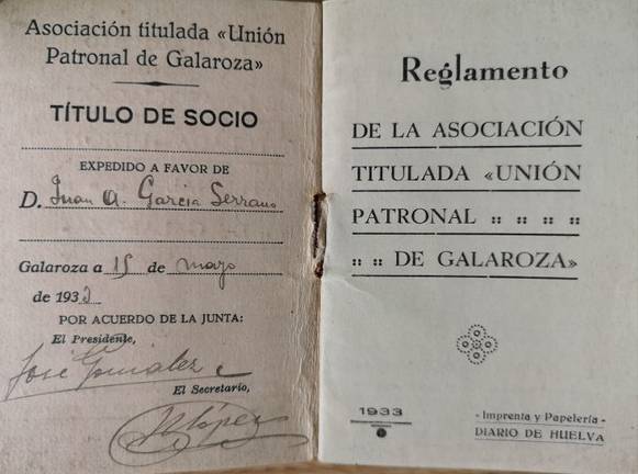 Galaroza ya contaba con una asociación de empresarios en 1933