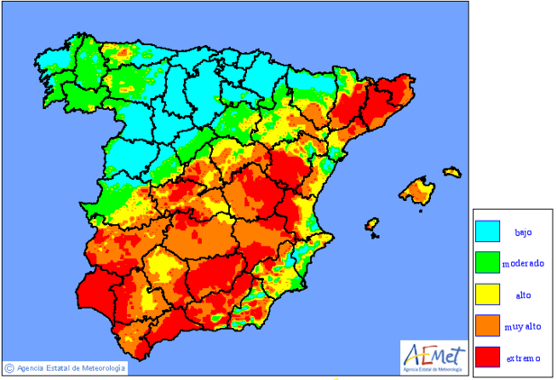 Huelva estará en alto riesgo de incendio toda la jornada del domingo