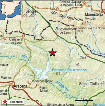 Un nuevo terremoto en la Sierra cierra una jornada muy sísmica en Huelva