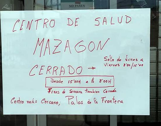 Los vecinos de Mazagón convocan una concentración para solicitar la apertura 24 horas de su centro de salud