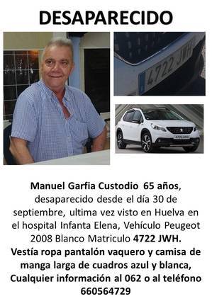 Buscan a Manuel Garfia, vecino de Ayamonte de 65 años
