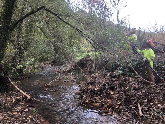 Limpian las orillas del Múrtigas en La Nava para prevenir avenidas de agua