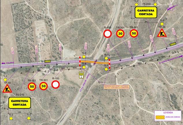 Cortada al tráfico por obras desde el lunes la HU-5101 Calañas-El Cerro de Andévalo