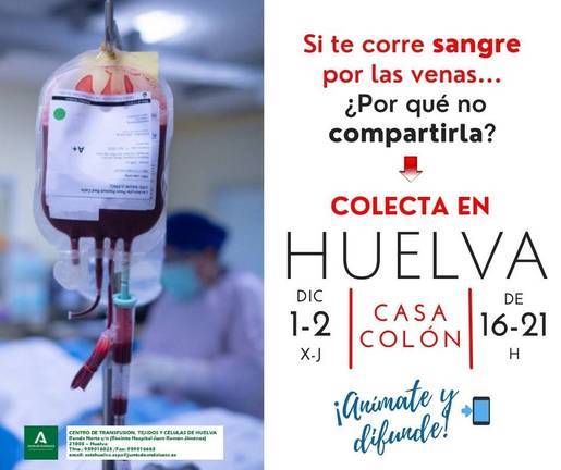 Nueva colecta de sangre los días 1 y 2 de diciembre en la Casa Colón