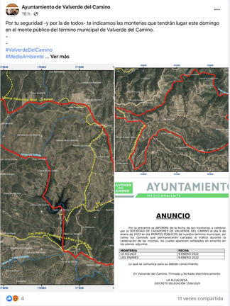 El Ayuntamiento informa del monte público afectado por la caza